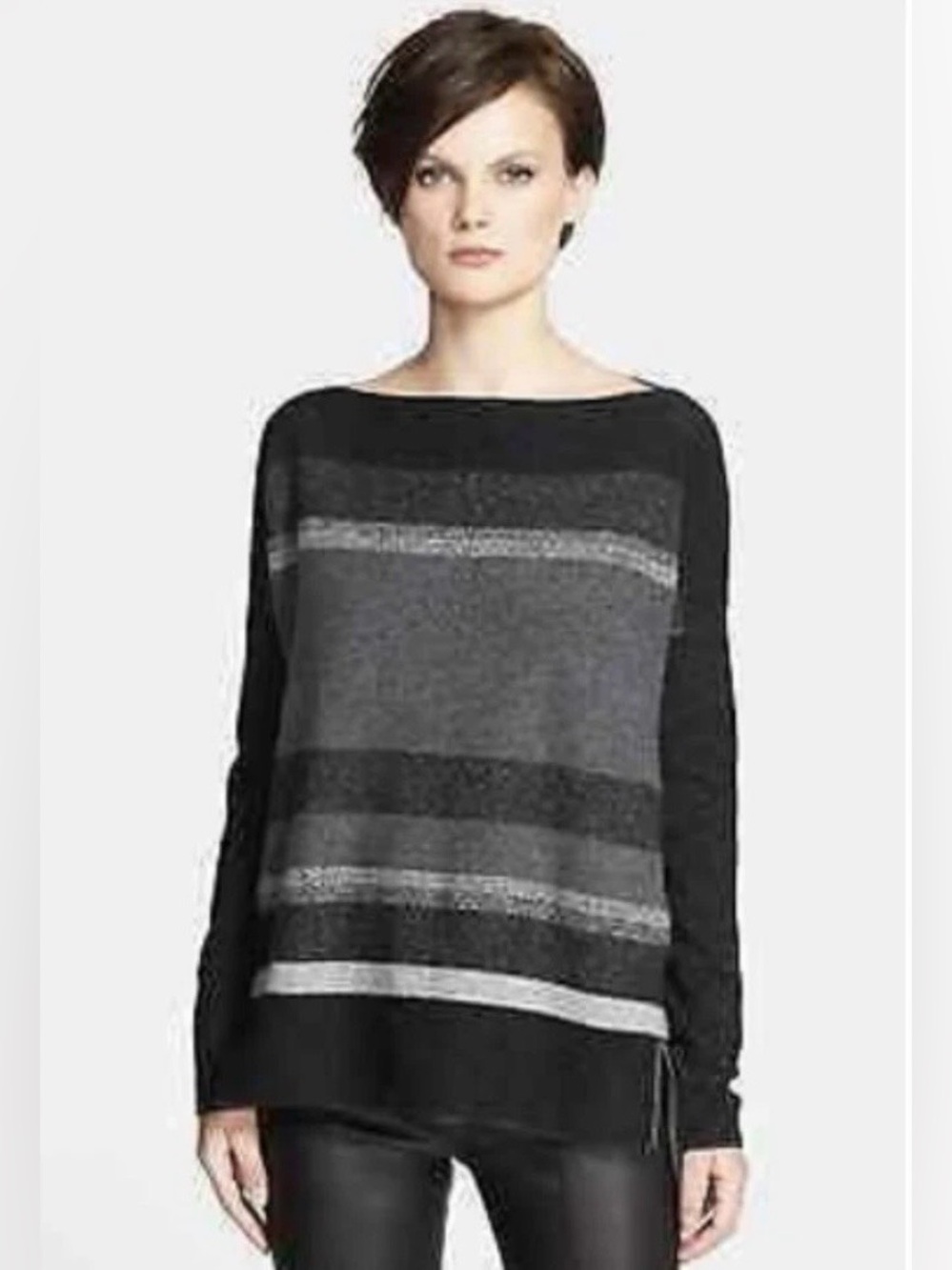 Vince Women’s Wool & Cashmere Boatneck Striped Sweater Relaxed Boxy Silouette XS